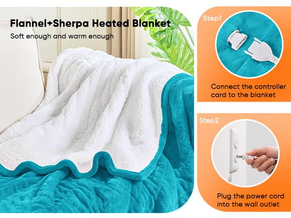 Greenoak Heated Blanket Electric Throw 50"X60", Heating Blanket with 10 Heat Levels 8 Hours Auto-Off,Fleece Soft Christmas Blanket,Gifts for Grandma Seniors Mom