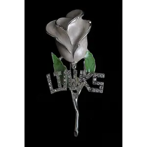 Links, Inc. White Rose with Green Leaves Lapel Pin