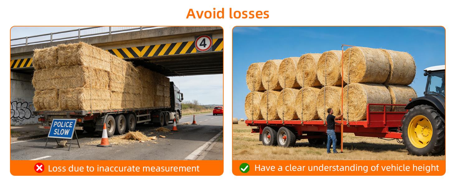 20FT Load Height Measuring Stick, Retractable Measuring Pole Height Stick with Storage Bag, Imperial & Metric Fiberglass Rod, Adjustable Height Measurement Stick for Semi Trucks, Bale Trailer, Tank