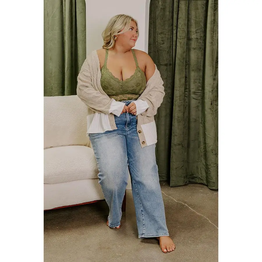The Juliette Racerback Lace Bralette in Olive Curves