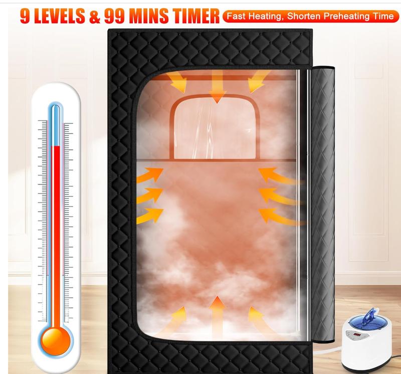 Portable Steam Sauna, Portable Sauna for Home, Sauna Tent Sauna Box with 3L Steamer, Remote Control, Folding Chair, 9 Levels, 2.9’ x 2.9’ x 5.9’