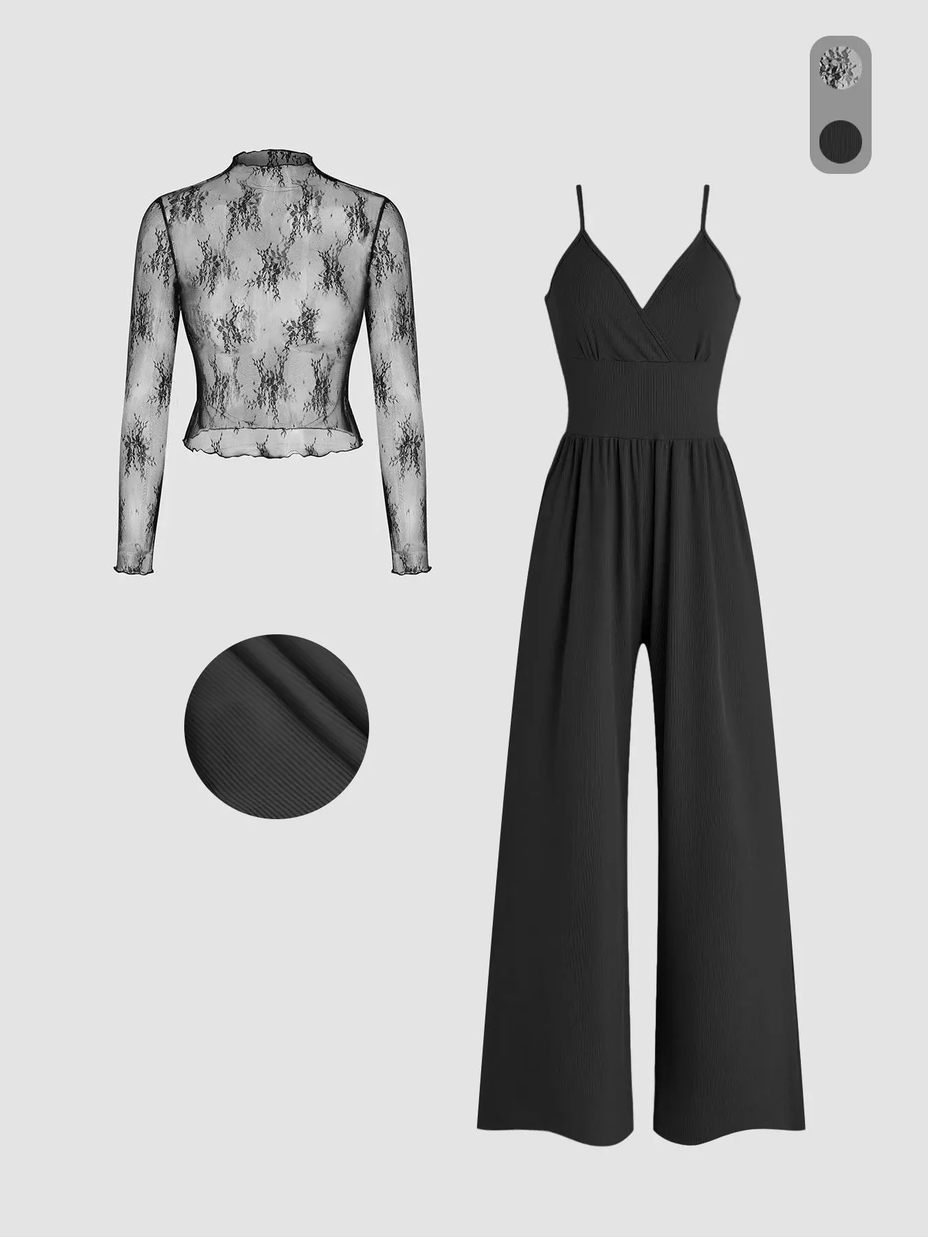 Women's Spring Autumn Lace Long Sleeve T-Shirt & Spaghetti Strap Pocket Jumpsuit Set, Womenswear Elegant Fashion, Office Outdoor City Casual, Casual Jumpsuit Pants, Trendy Comfortable Design, Elegance, Style