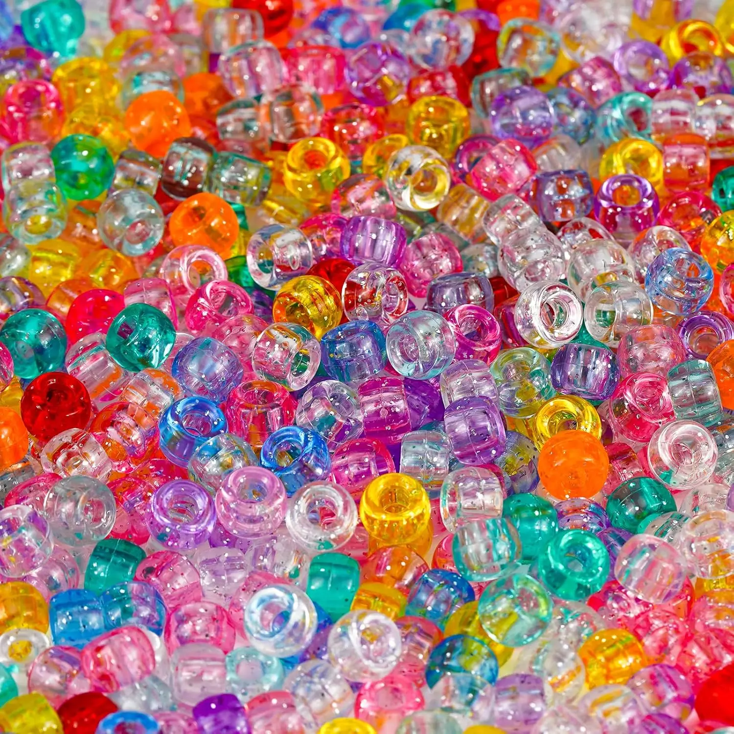 1000+pcs Glitter Pony Beads Bulk, Acrylic 9mm Large Plastic Bead for Bracelets Big Hole Hair Braids Crafts DIY Projects