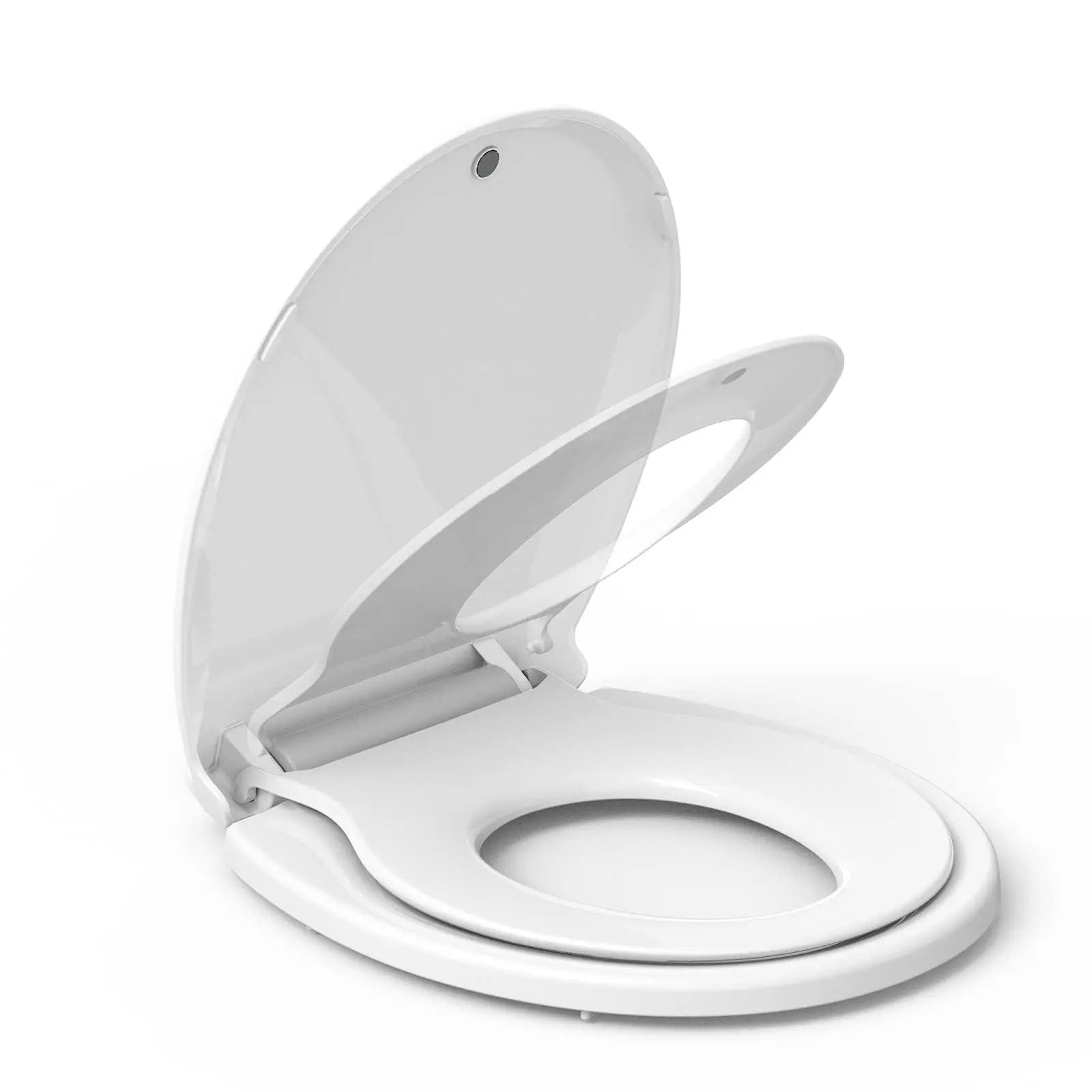 16" Round Toilet Seat with Lid, Child & Adult Compatible, No-Wobble Design, Easy-Clean White Bathroom Replacement, Fits Standard American Toilets, Ideal for Seniors, Rental Homes, Toilet With Lid