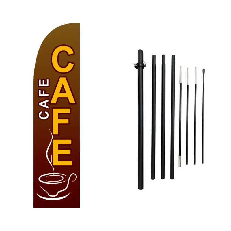 1PC Windless Swooper Cafe Flag with Durable Aluminum Alloy Pole, Double-Sided Print Coffee Shop Banner, High-Visibility Gear for Business Purposes, Stability & Durability Focused Customer-Attracting Sign for Home & Festive Party Supplies, Attracting Custo
