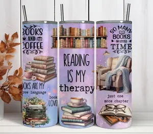 Bookish Skinny Tumbler 20 OZ - Reading is my Therapy - Purple