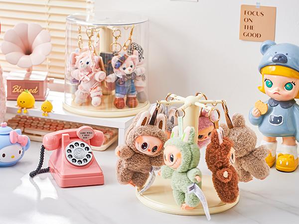 UFORU Clear Dustproof Rotating Display Box for Keychain Watch Jewelry Home Organizer Living Room Bedroom Study Room No Battery Required Case blind  box  display Fitting