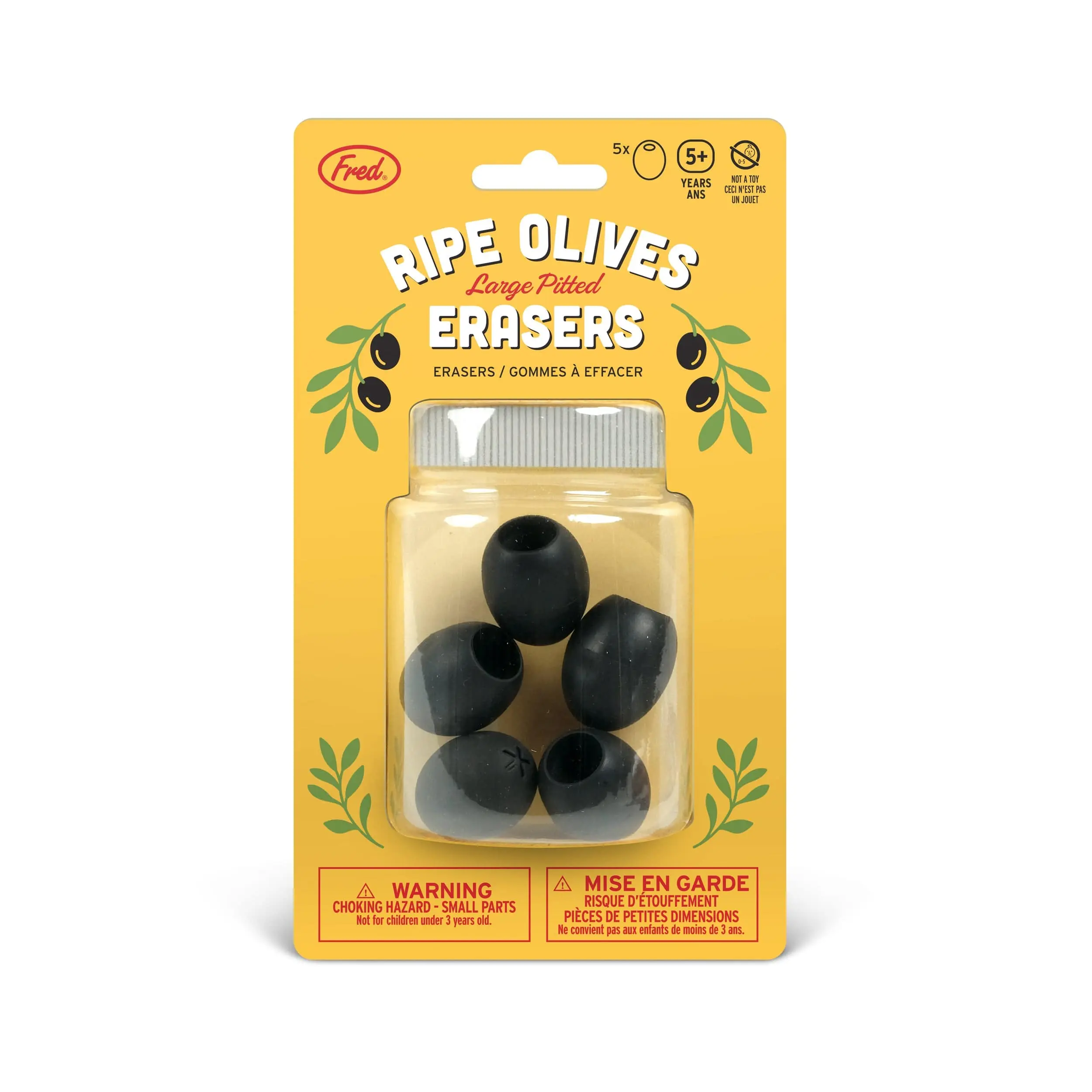 UNCANNY Olives Erasers - Set of 5 BPA-Free Erasers in Jar-Shaped Blister Card Perfect for Gifting