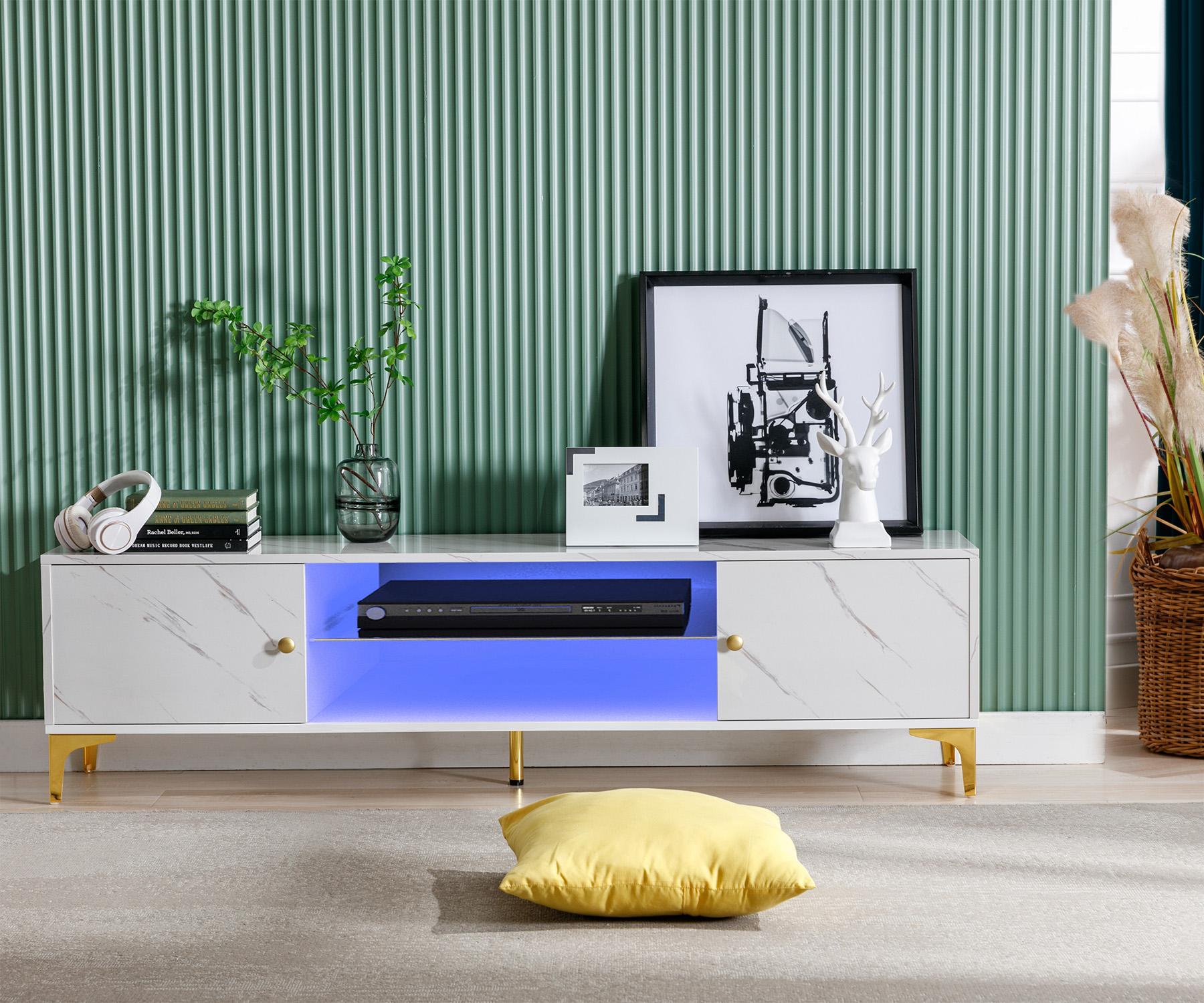 Modern LED TV Stand for 60/65/70 inch TVs with Storage Cabinet & Open Shelf TV Console Table for Living Room Bedroom Game Room