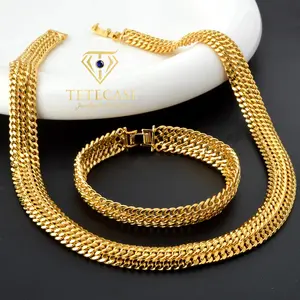TETECASE 24K Gold Plated King Chain Set | Necklace & Bracelet | Men's Luxury Statement Jewelry
