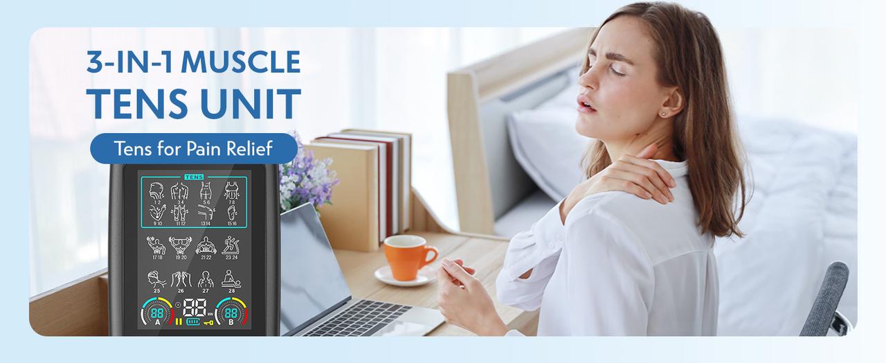 TENS & EMS Muscle Stimulator with 28 Modes, Dual Channel Muscle Stimulator Machine with 8PCS Electrode Pads, for Muscle Relief, Shoulder, Neck, Back, New Upgraded Color Screen