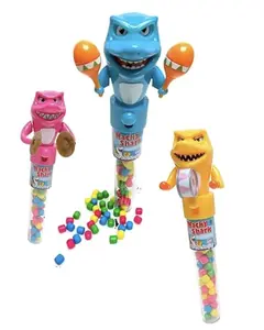 Wacky Shark Candy Toy Dispenser – 3 Pack Assorted Colors with Fun Maracas and Sweet Snack Tube