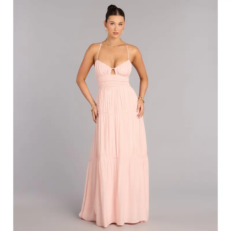 strapless open back dress Final Sale Plus Size Maxi Dress with Cut Outs in Orange & Pink Print S –  Chic And Curvy main image 1