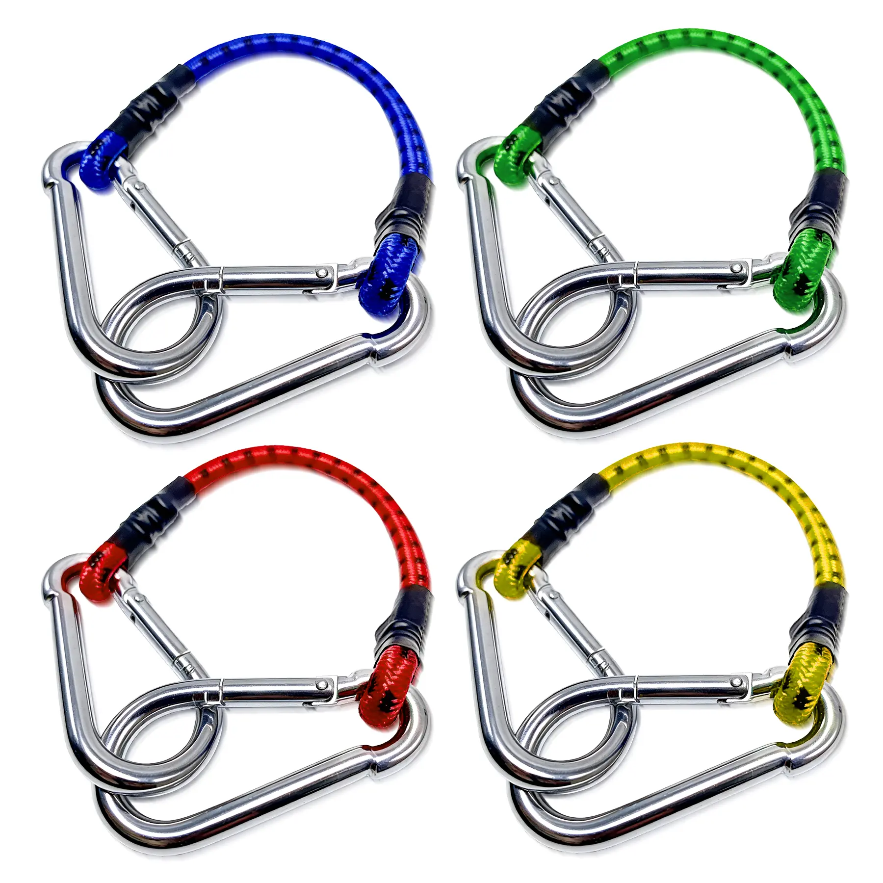 4-Pack Bungee Cords with Carabiner Hooks, 300mm High-Elastic Latex Core Shock Cord for Camping, Motorcycle Luggage, Roof Rack & Outdoor Gear Securing - Blue, Green, Red, Yellow