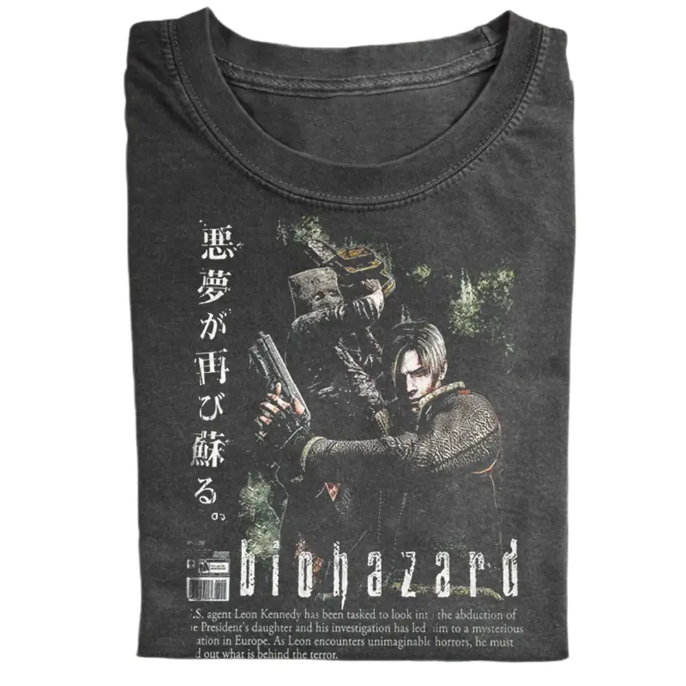 Resident Evil Biohazard Leon Kennedy Shirt, Survival Game Graphic Tee, Retro Biohazard Game Shirt, Vintage Horror Gamer T-Shirt, Gift for Men, Gift for Women, Crew Neck T-shirt, Trending T-shirt