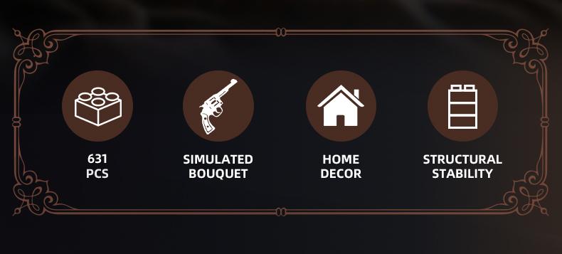 Guns & Petals Building Set Revolver Model Desktop Decoration Gothic Dark Romantic Style Ornament Movable Mechanical Parts Suitable for Home Decor Enthusiasts Guns & Petals Building Set Revolver Model Desktop Decoration Gothic Dark Romantic Style Ornament Movable Mechanical Parts Suitable for Home Decor Enthusiasts