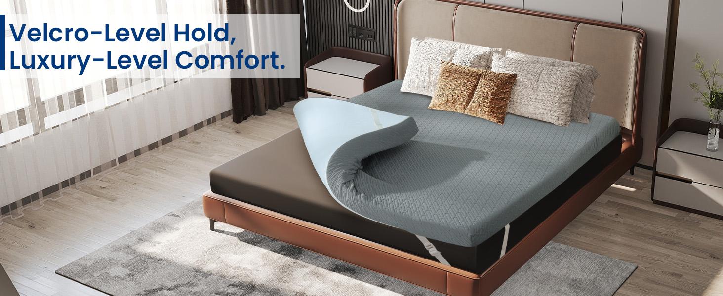 3-Inch Extra Thick Cooling Mattress Toppers Queen Size,Gel Memory Foam Pad,Gray Mattress Toppers(with Removable & Washable Bamboo Cover)