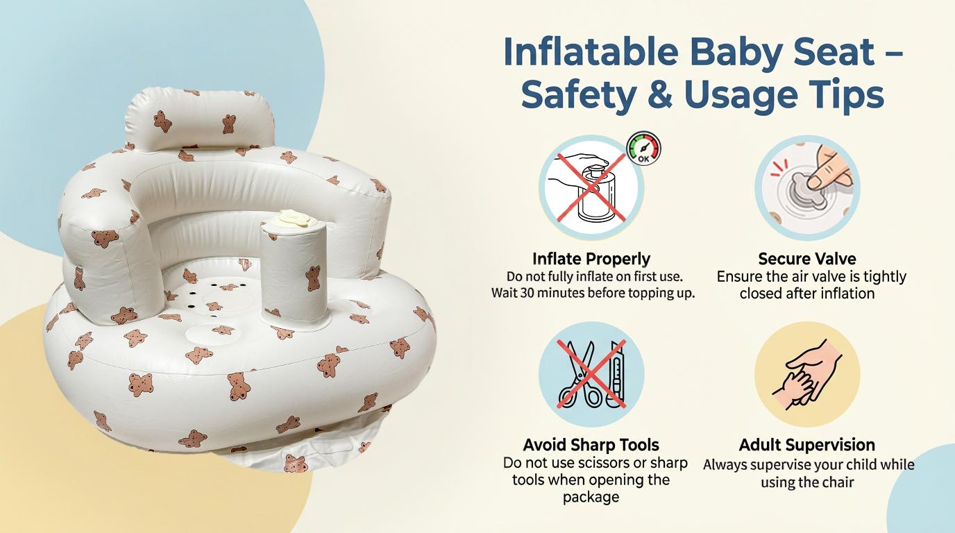 Inflatable Baby Seat 3+ Months, Built-in Air Pump Baby Seat for Kids, Toddler, Blow-up Baby Chair with Back Support, Breathable Cover, Newborn Baby Essentials, Toddler Items, Baby Carrier Alternative, Baby Essentials & Baby Items