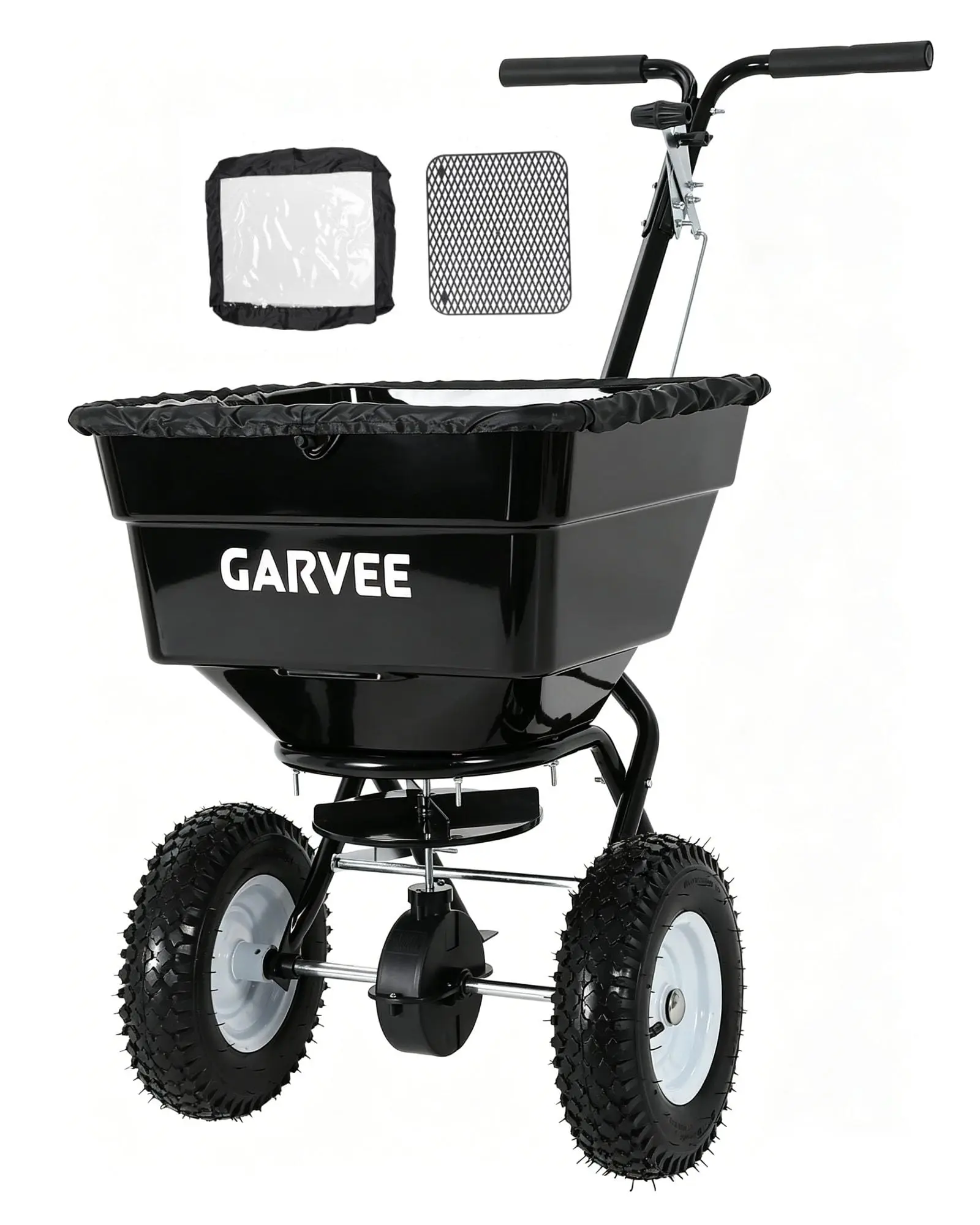 100LBS Push Broadcast Spreader, 12FT Spreading Width, 13in All-Terrain Wheels, Adjustable Flow Control, Heavy Duty Walk Behind Lawn Spreader for Fertilizer, Grass Seed, Ice Melt, Salt,Black