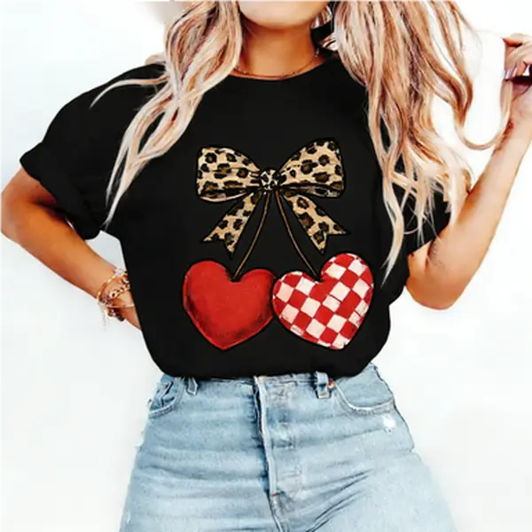Valentine’s Day Shirt, Coquette Cherries T-Shirt, Retro Preppy Love Day, Trendy V-Day Cherry Graphic Tee,Gift for Her Valentine's Day,Casual,shop