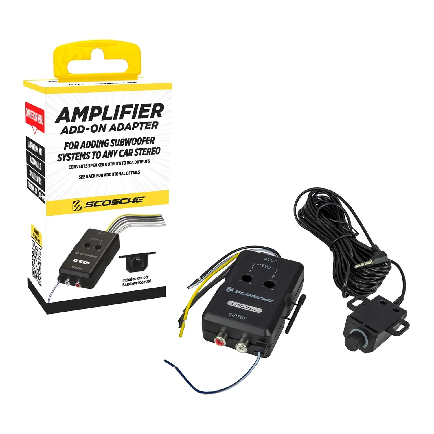 LOC2SL Line Output Converter with Remote Control Knob - 2CH High/Low RCA Converter Car Audio - Ideal for Subwoofer Amp - Line Level Converter for Car Stereo - Easy Installation - Quality Sound
