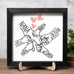 Personalized Mom Holding Kids Hands Sign, Mothers Day Gift Personalized Gift for Mom with Kids Names Rustic Framed Wooden Sign for Mom Gifts