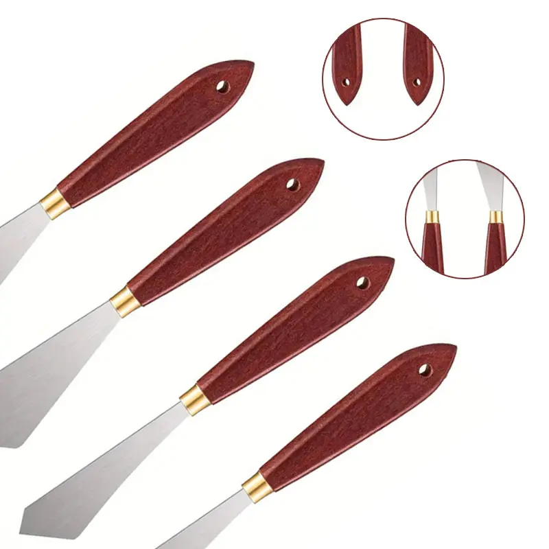 4-Piece Palette Knife Set, Stainless Steel Scraper with Wooden Handle, Ideal for Oil & Acrylic Painting, Great Gift for Artists, Art Supplies, Art Materials