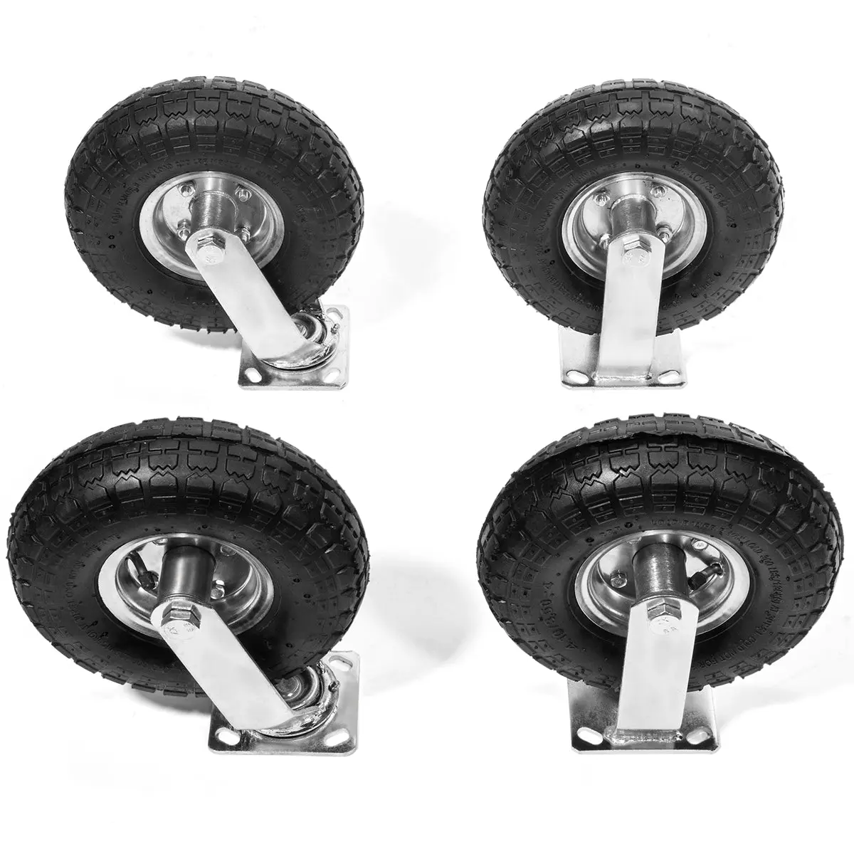 XtremepowerUS Heavy Duty 4pcs 10-in Pneumatic Tire Wheels - Furniture Moving Wheels - 2 Rigid, 2 Swivel - for Farm Carts, Furniture Moving Wheel