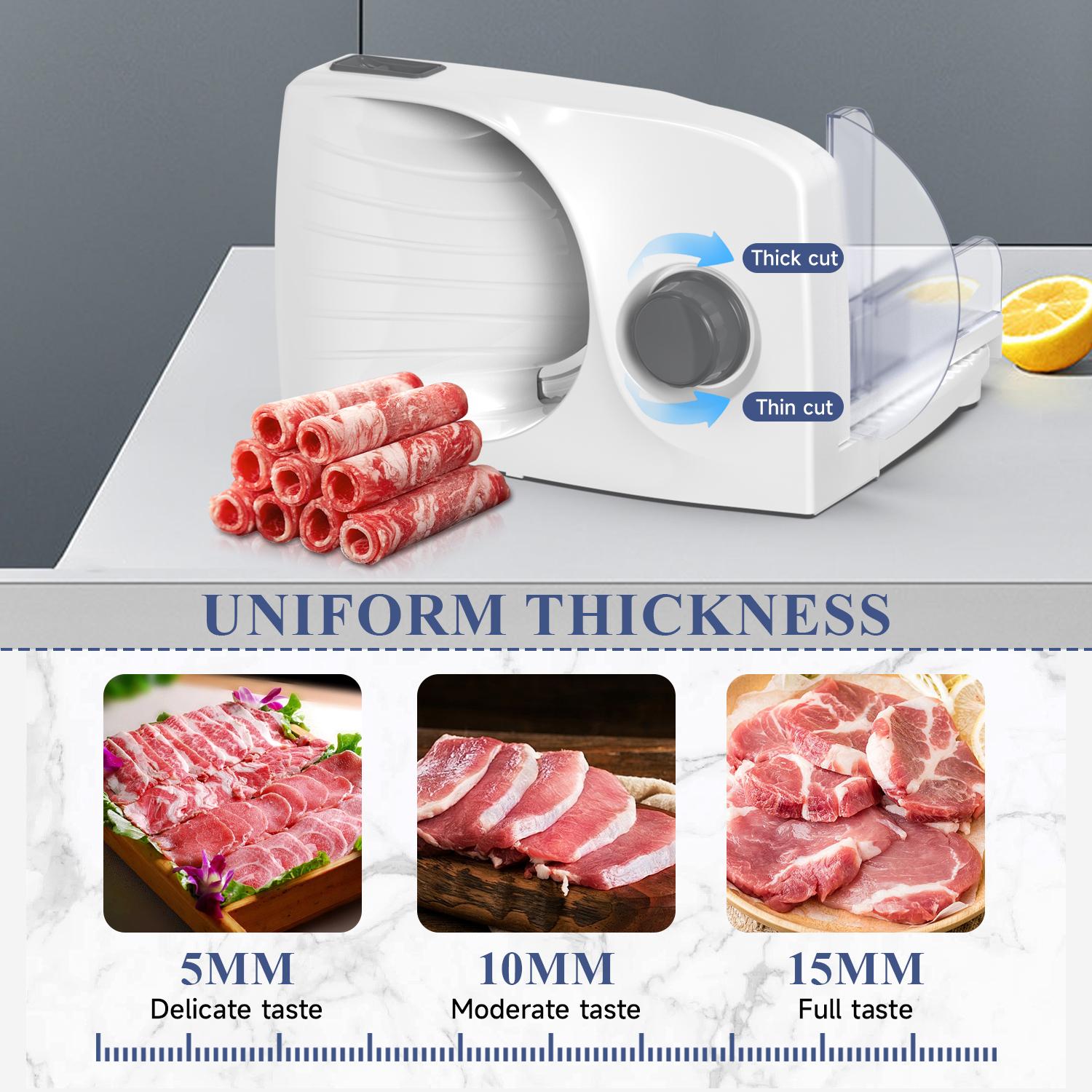 PANCERKA Electric Meat Slicer, Food Slicer with Adjustable Thickness, Automatic Precision Cutting, and Removable Stainless Steel Blade. Suitable for Vegetables, Meats, Deli Foods, Cheese, and More, Suitable for Home and Commercial Use