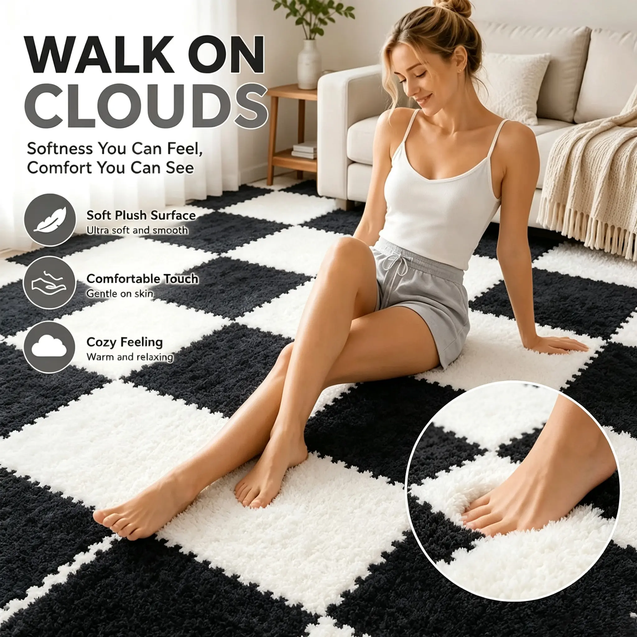22/44 Pcs 12.2"x12.2" Non-Slip Plush Tiles - Shaggy Rug for Bedroom, Safe Comfortable Home Supplies with Cool Room Decor & Room Decorations Children's Splicing Foam Floor Tiles, Carpet Game Mats  Suitable for Living Room, Bedroom, Children's Room