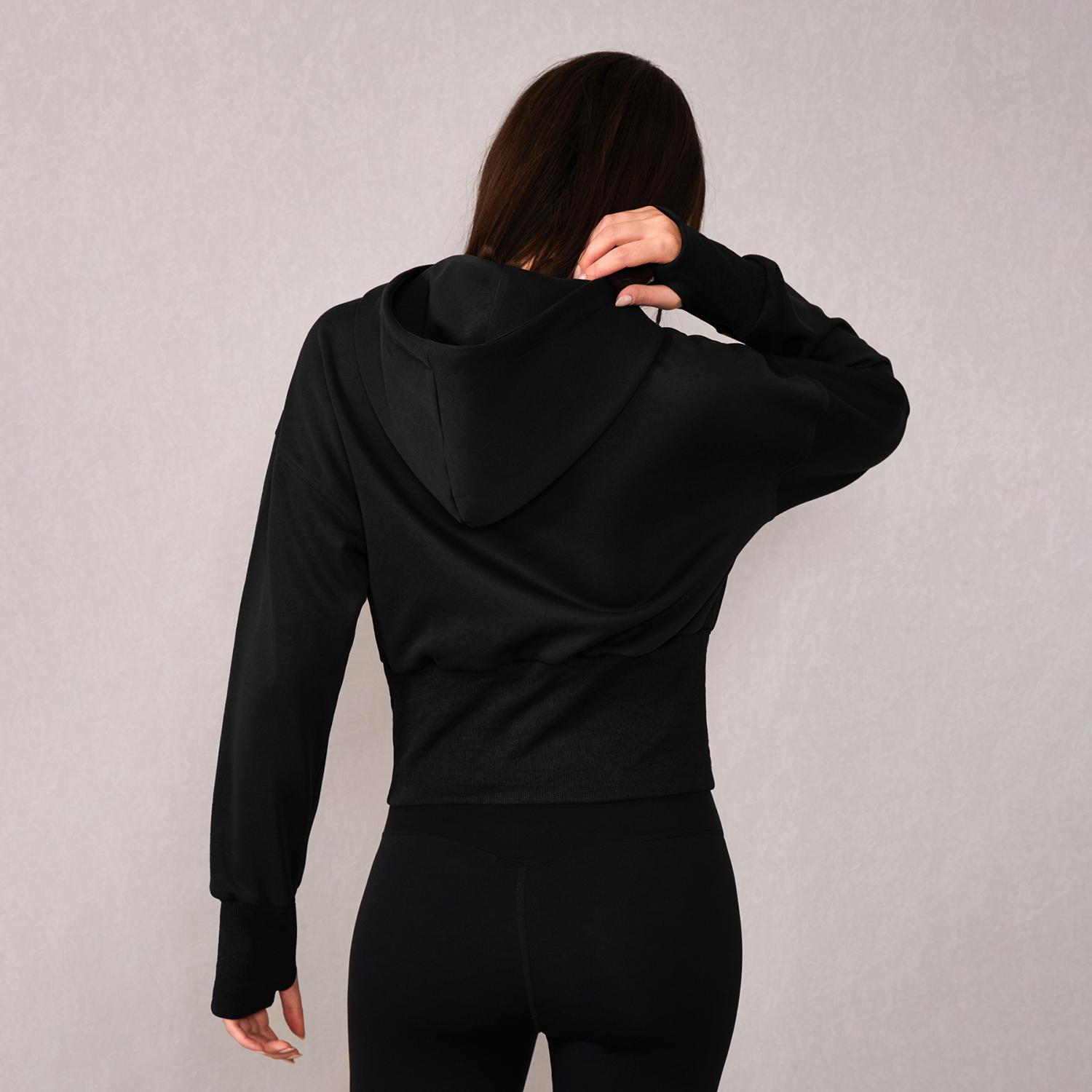TIMEOFF Women's Cropped Hooded Zip-Up Long Sleeve Gym Jacket - Cozy Fitness Outerwear, Sportswear for Casual Daily Use, Athletic Zip-Up Jackets