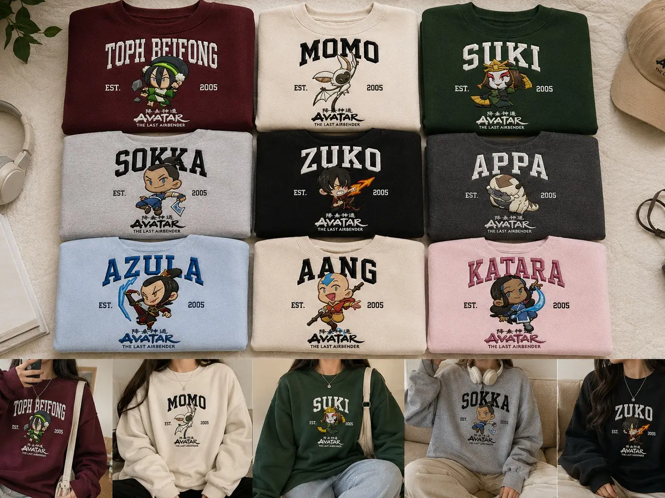 MOVIE embroidered sweatshirt, ATLA Characters Sweatshirt, The Legend Hoodie, Fan Gift Birthday for Boy Girl