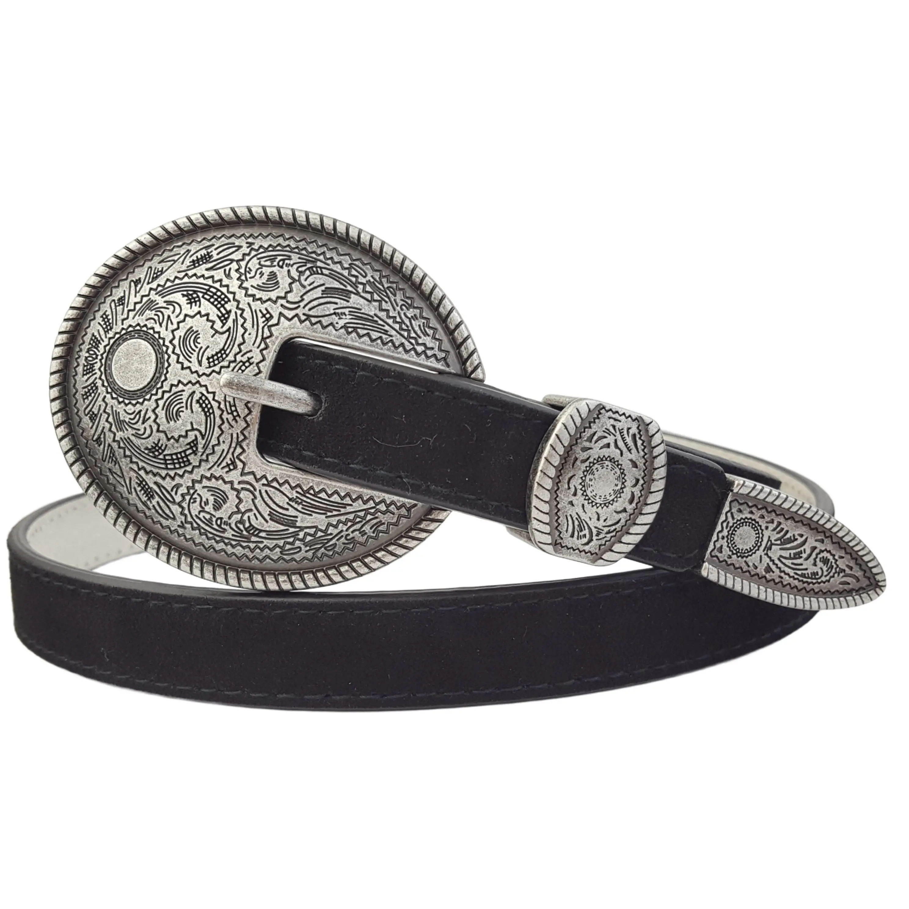 Genuine Skinny Suede Belt with Western Buckle and Loop