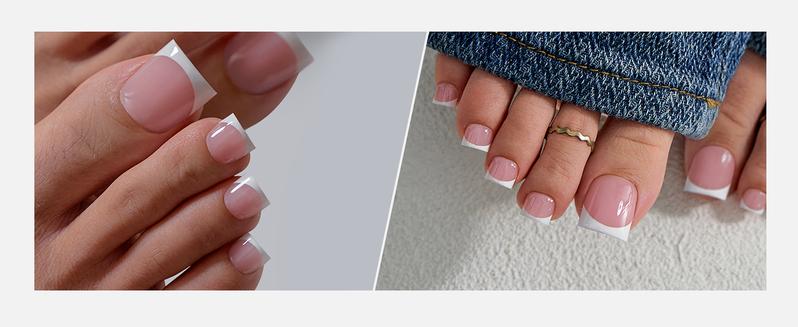 BTArtbox Press On Toenails - Lamp-Curable Real Square Toe Nail Press Ons with Glue for Women, Semi-Transparent French Tip Fake Toe Nail Tips in 15 Sizes - 30 Toenails Kit, Ma'am Acrylic Gel System