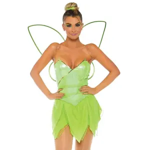 Pretty Pixie Fairy Tinkerbell Halloween Costume Dress with Wings Cosplay Fit