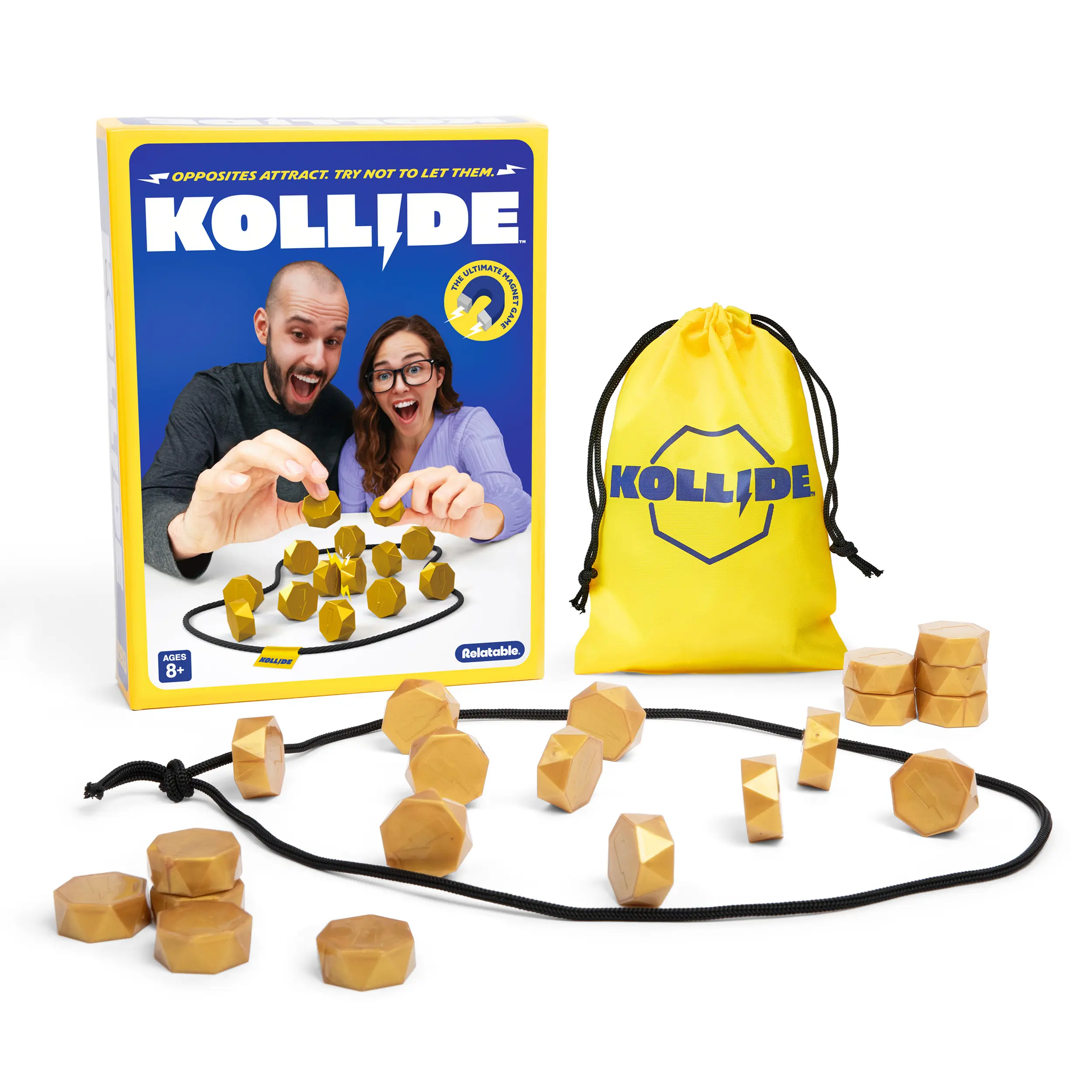 Kollide By Relatable, Exciting Magnetic Game For Family Game Night, Great Fun Games For Kids, Includes 1 Rope, 20 Magnets, And Instructions
