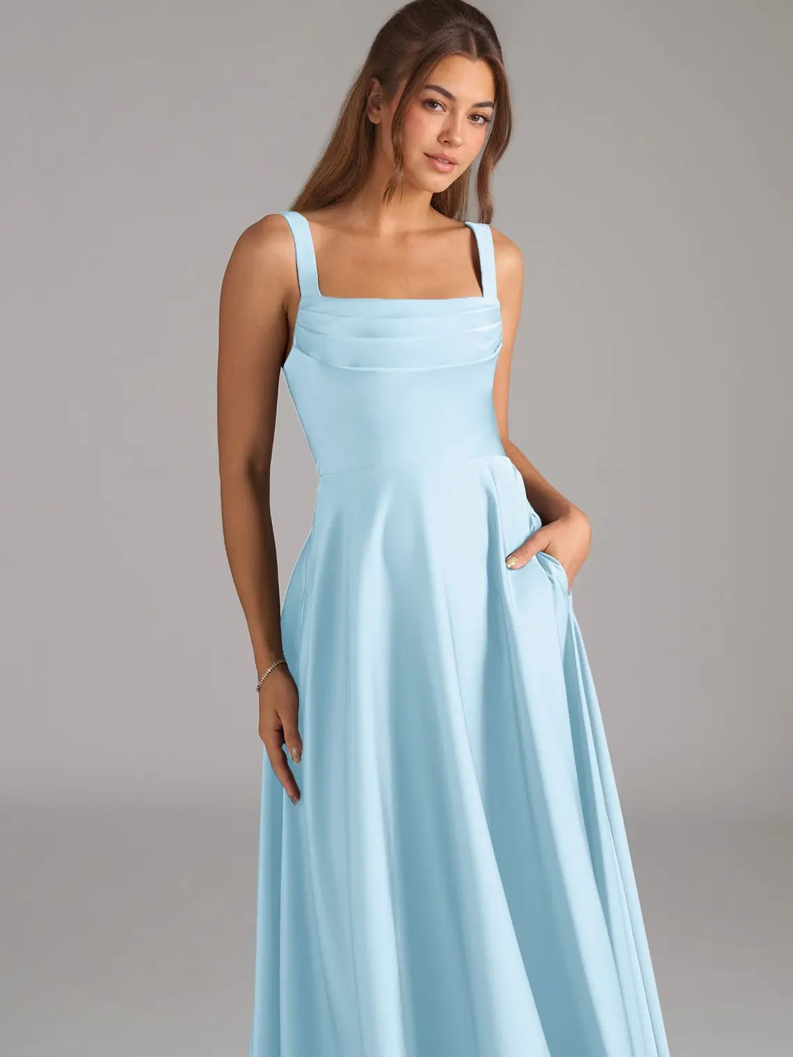 sachin and babi light blue dress Sheath/Column Halter Peach Sleeveless Wedding Guest Dress