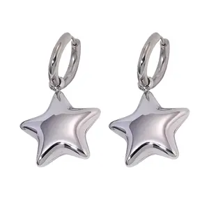 Chunky Star Dangling Huggie Hoop Earrings - Pair - Stainless Steel