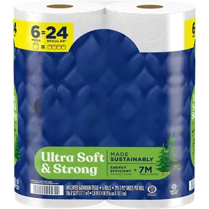 Ultra Soft & Strong Toilet Paper, 6 Mega Rolls = 24 Regular Rolls, 5X Stronger*, Premium Soft Toilet Tissue