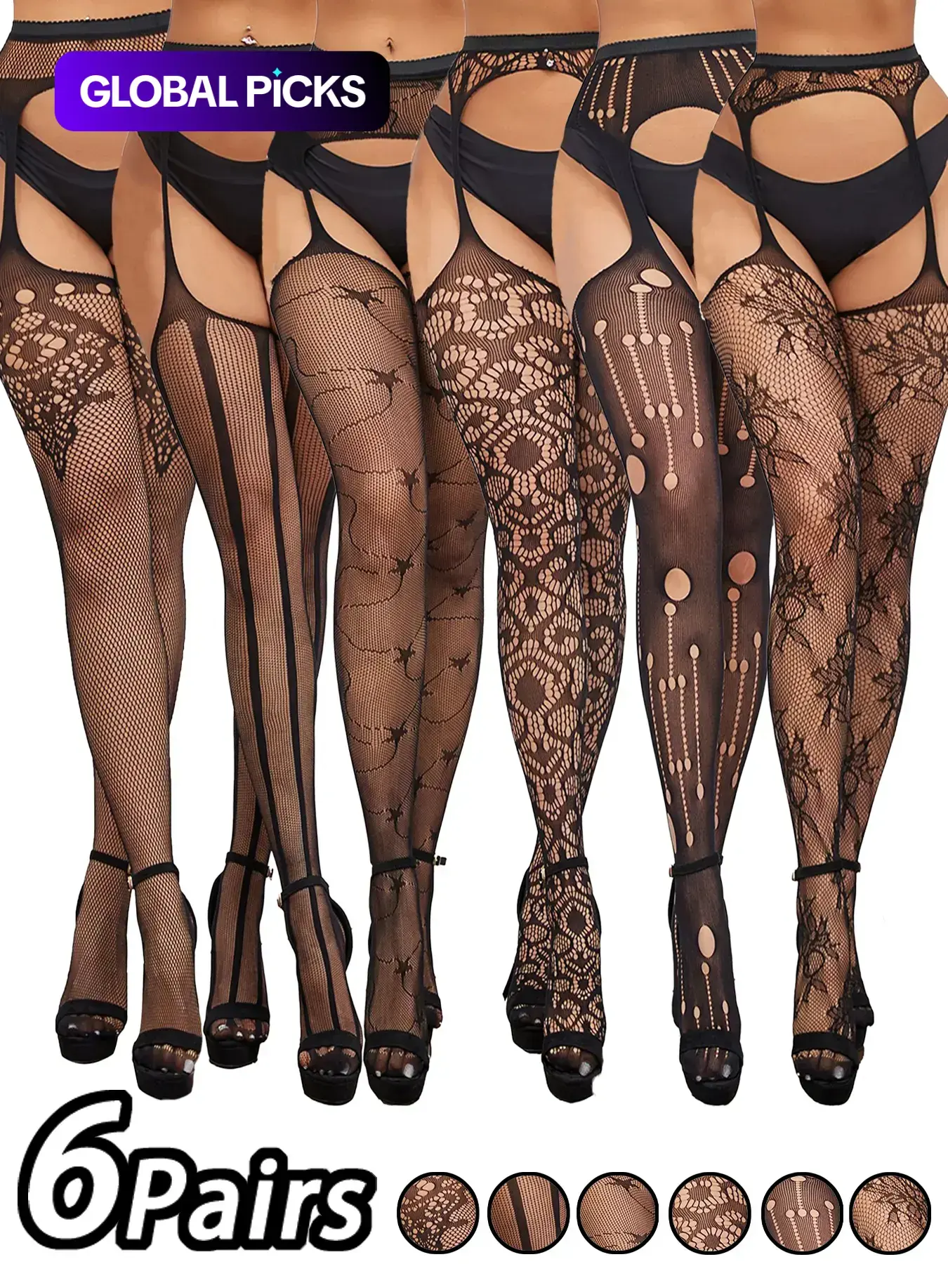 Women's Floral Hollow-Out Fishnet Thigh-High Stockings, Sheer Garter Stockings for Party, Soft Breathable Lingerie, All Seasons