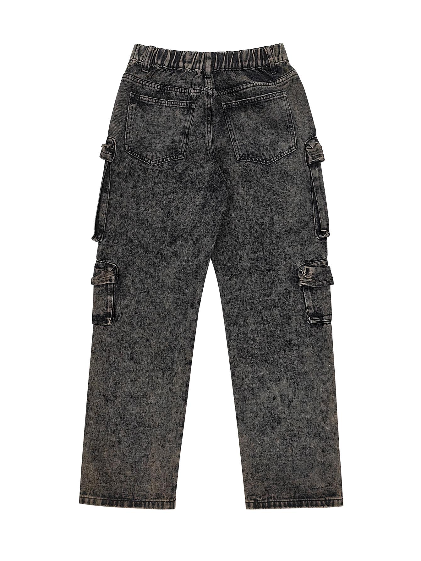 Elengatine  FallFreshness 13 Pockets Casual Chic High Waisted Loose Fit Straight Leg Cargo Jeans Women Vintage - inspired Distressed Denim Cargo Pants for Women, Multiple Utility Pockets, Loose Wide - Leg Style Trouser Womenswear