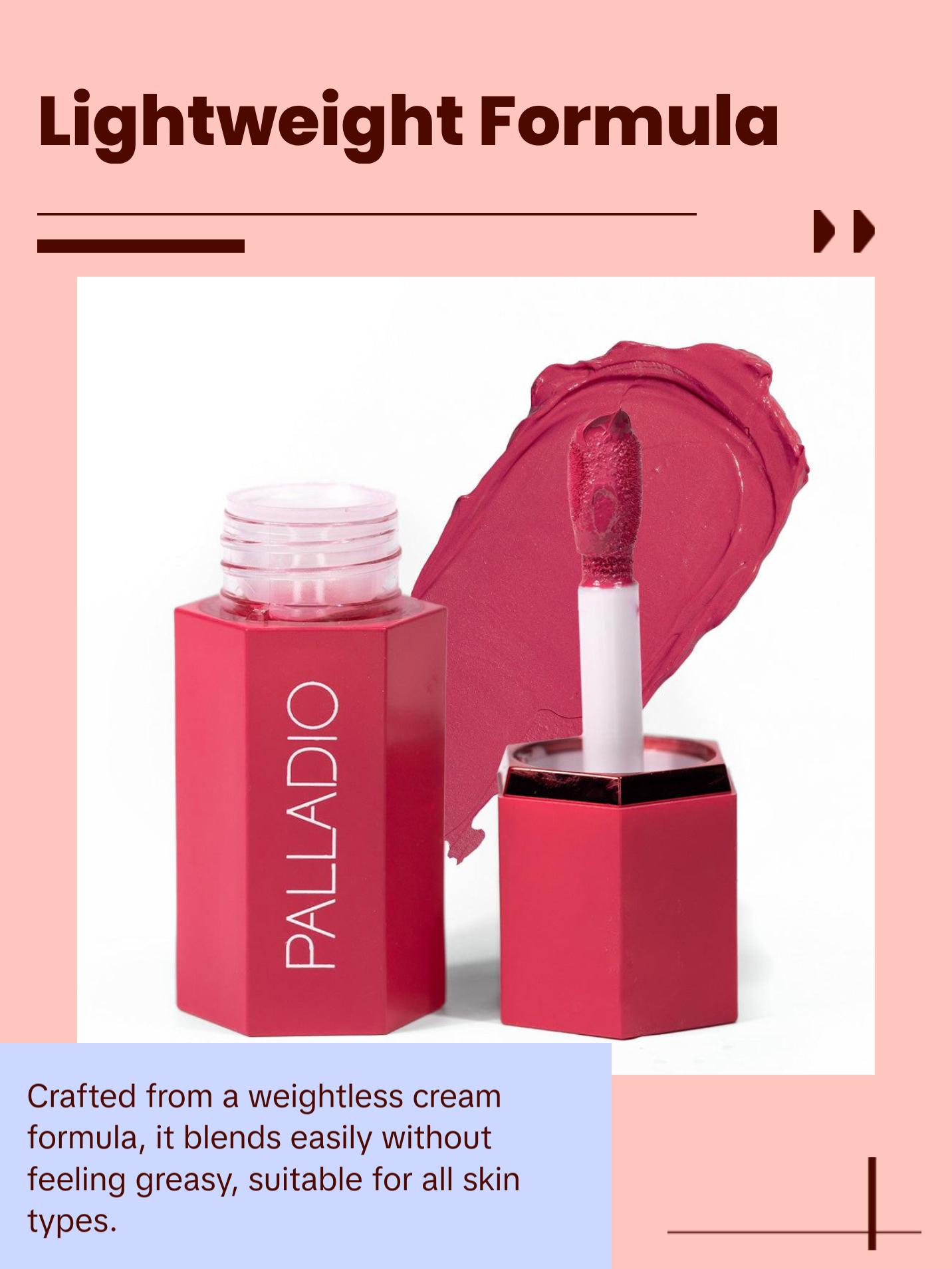 Palladio Liquid Blush for Cheeks & Lips 2-in-1 Makeup Face Blush, Weightless Cream Formula, Smudge Proof Long-Wearing Pigmented Blush, Natural Look Makeup Face Blushes, Shimmer & Satin Shades