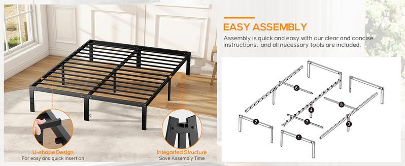Bed Frame - Heavy Duty Metal Platform Bed Frames Queen Size with Storage Space Under Frame, 14 Inches, Sturdy Steel Slat Support, No Box Spring Needed
