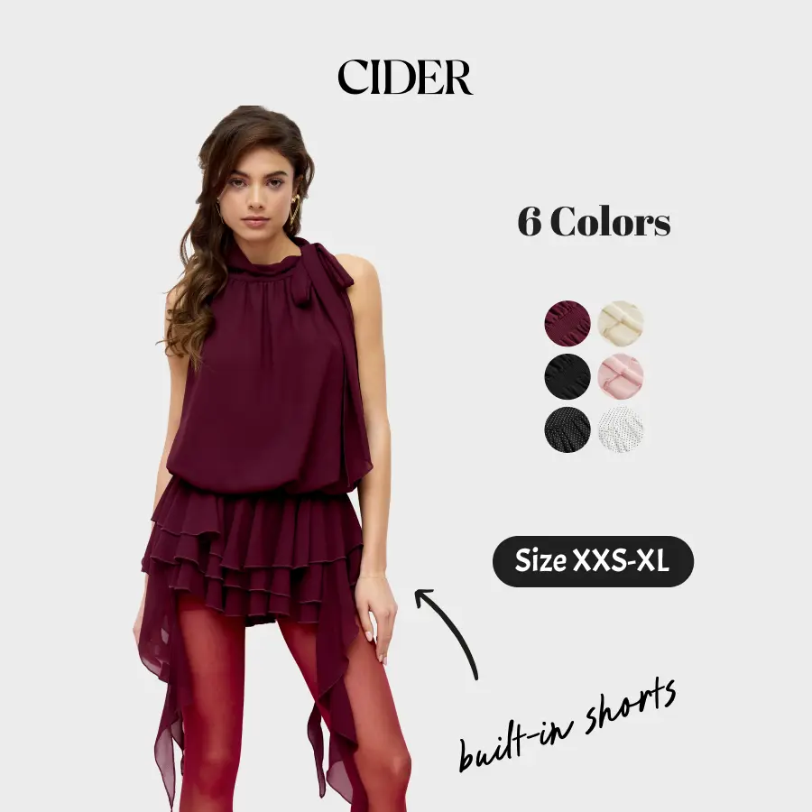 Cider Chiffon Mini Dress – Halter Neckline Ruffled Ruched Bowknot Sexy Elegant Women's Date Night Party Clubbing Gown, Y2K Retro Slim Fit Short Dress for Summer SohoChic