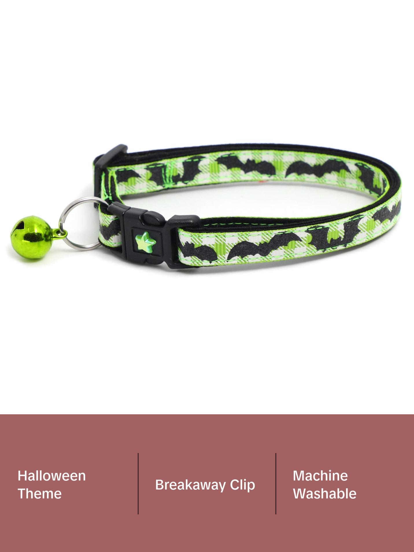 Halloween Breakaway Safety Cat Collar Glitter Bats on Plaid with Matching Jingle Bell & Charm by Pugs2Persians
