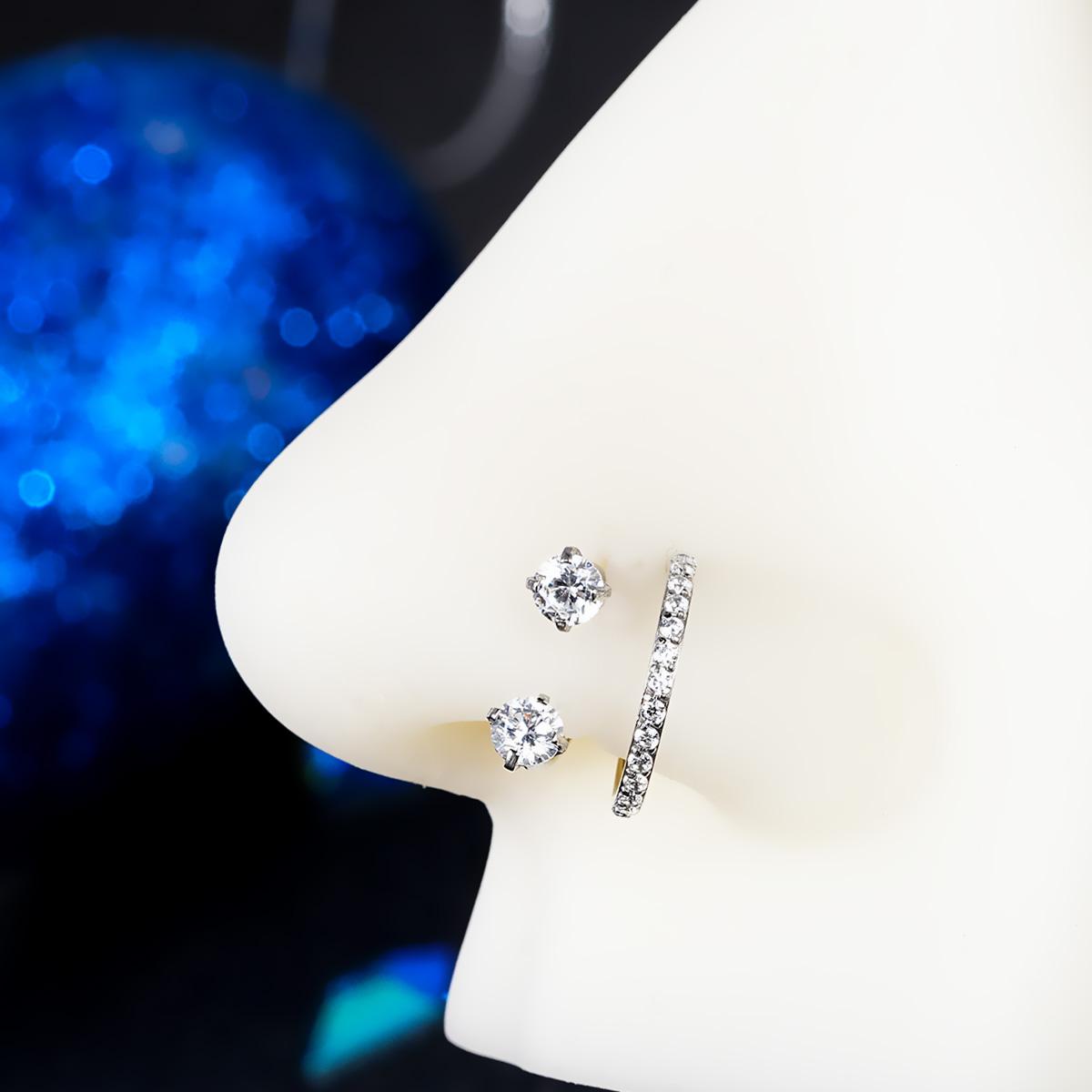 Oufer 20G Horseshoe CZ Nostril Nose Hoop Cartilage Lobe Piercing Ring 316L Stainless Steel Unisex Body Jewelry with Free Ball Crabber