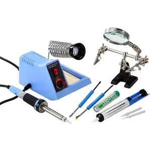 48W Temperature Controlled Soldering Station Kit with Helping Hand, Desoldering Pump, Solder Aid Kit, Solder, and 2 Spare Tips