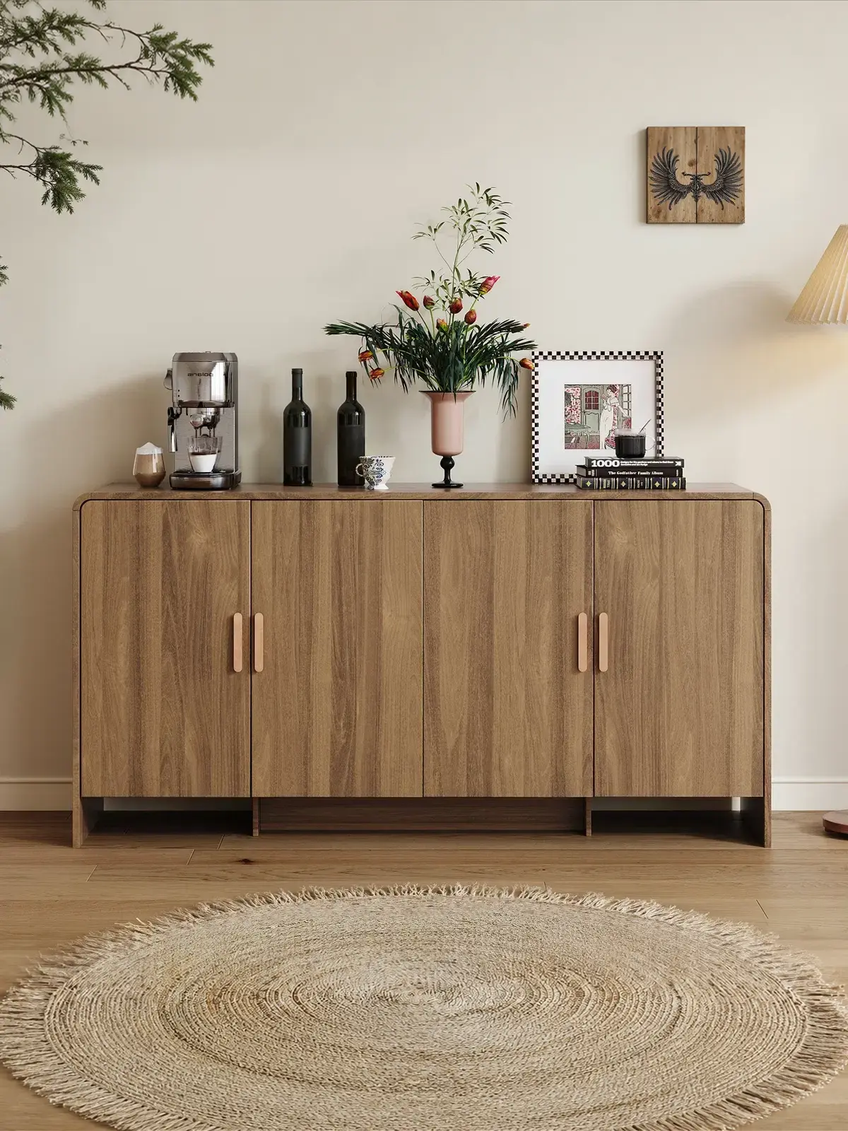 【BackToSchool】ONBRILL Gorgeous 31.5"/60" Sideboard Buffet Cabinet with Storage, Curved Design Modern INS Coffee Bar Cabinet with Doors, Farmhouse Storage Cabinet with Adjustable Shelves for Living Room Kitchen Hallway,Bedroom Furniture, Coffee Bar