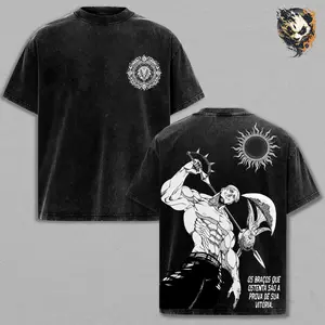 Escanor The One Washed Tee – Seven Deadly Sins Anime Shirt, Sunshine Power Graphic, Acid Washed Heavy Cotton, Double Printed Oversized Unisex Streetwear
