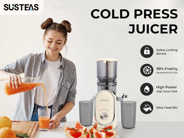SUSTEAS Cold Press Juicer with 5.3” Feed Chute, Powerful 150NM Motor, Simple operation, Slow Masticating Juice Extractor Fits Whole Fruits,Veggies SUSTEAS Cold Press Juicer with 5.3” Feed Chute, Powerful 150NM Motor, Simple operation, Slow Masticating Juice Extractor Fits Whole Fruits,Veggies